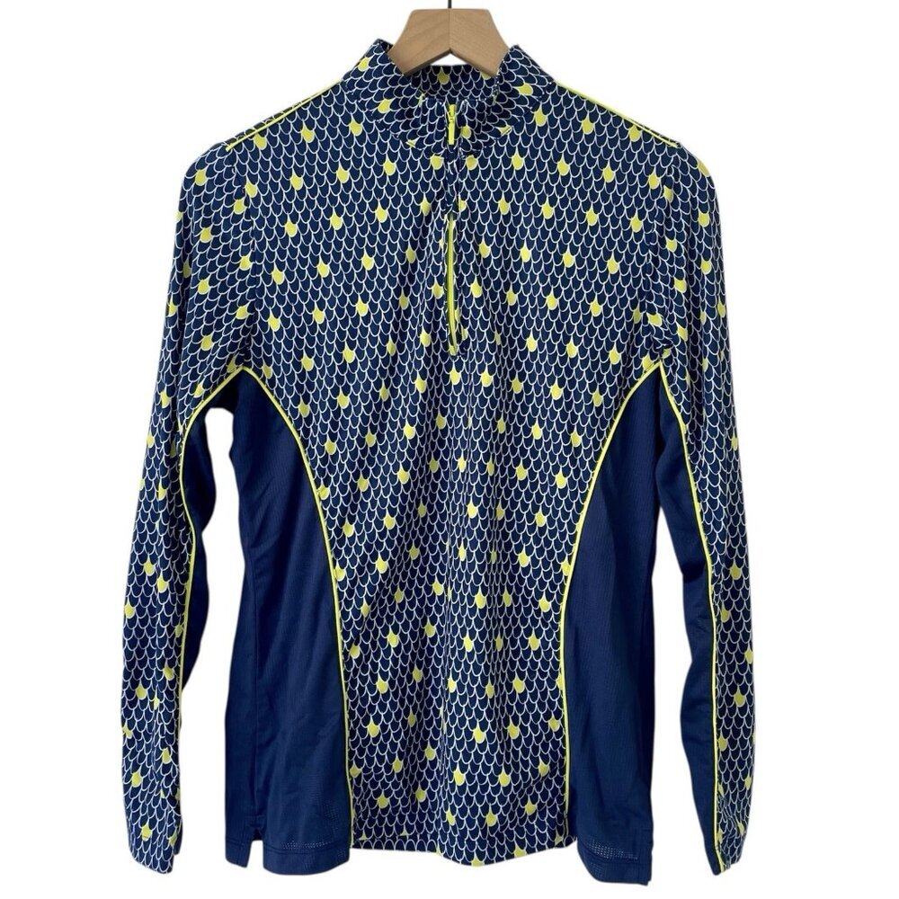 Peter Millar Womens Sun Shirt M Navy Blue Geometric Long Sleeve UPF 50+ Golf Top